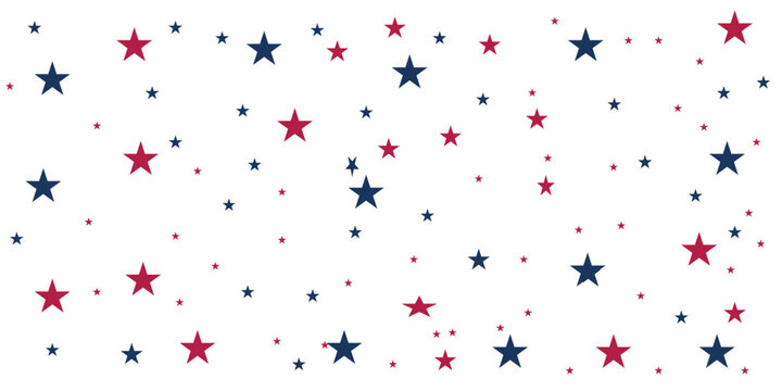 Stardust scatter  USA Flag Colors for 4th of July .Confetti Red Blue Stars. American Independence Day stars background. USA flag stars background. Star dust sprinkles for banners.