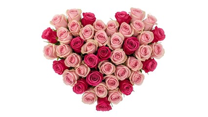 A beautiful and vibrant arrangement of pink and red roses meticulously shaped into a perfect heart, symbolizing deep love, passionate romance, and heartfelt affection, ideal for any special occasion