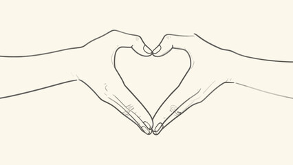 Obraz premium Minimalist Hand Drawn Sketch of Two Hands Forming a Heart Shape