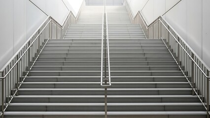 Fototapeta premium Architectural stairway with metallic handrails leading to brighter level