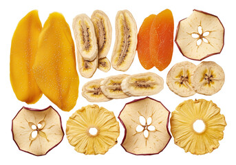 Assorted Dried Fruit Slices on White Background