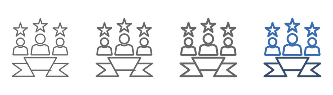 
Outline icon set competence with design of three people, three stars and ribbon