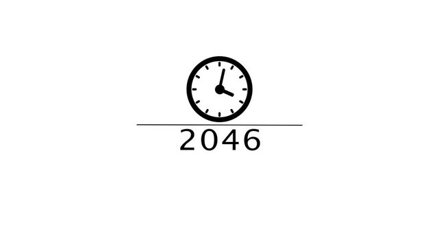 Counting clock animation. Counting new year's clock number. Counting years from 2026 to 2066 animation.