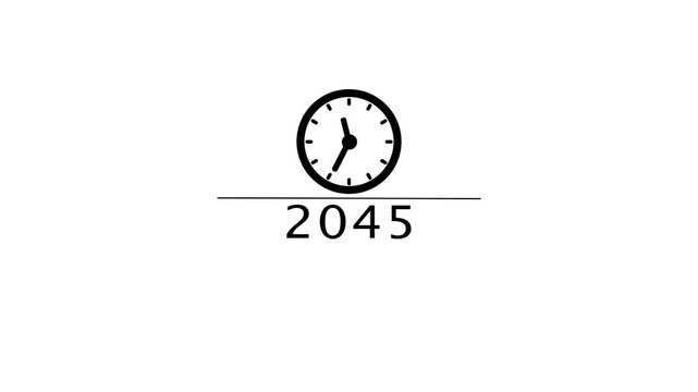 Counting clock animation. Counting new year's clock number. Counting years from 2026 to 2064 animation.
