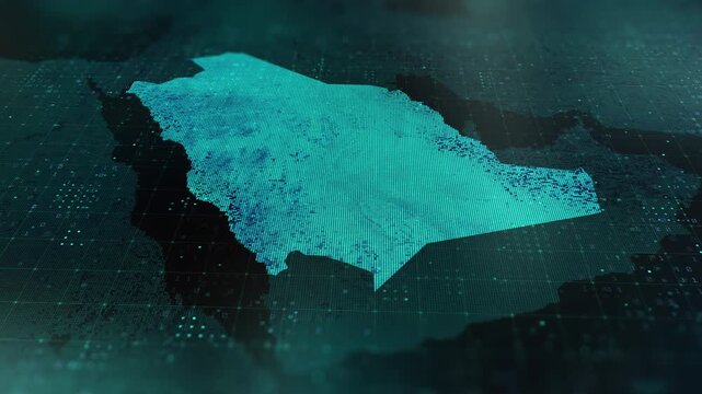 Saudi Arabia digital map animation stock footage. Showing innovation in tech, technology AI sector.