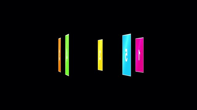 Abstract 3d carousel loop on black background. Colorful 3d motion concept. Festival & virtual interface- Illuminated rectangles are constantly rotating. Five carousel rotating bright color display.