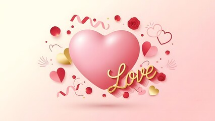 A pink heart with the word "love" written in gold