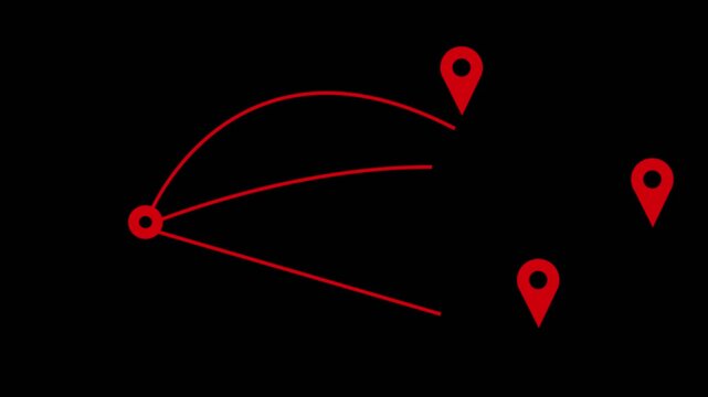 A digital illustration showcasing multiple location pins on a blue map background, perfect for representing navigation, geolocation, and location-based services in technology.