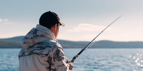 Man is fishing in the ocean
