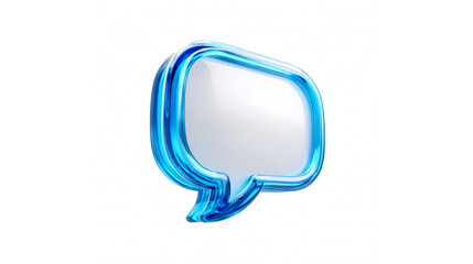 A radiant three-dimensional blue speech bubble icon for digital communication and online interaction
