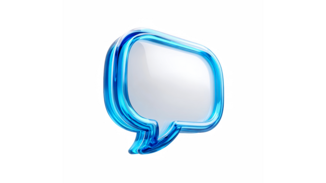A radiant three-dimensional blue speech bubble icon for digital communication and online interaction - Powered by Adobe