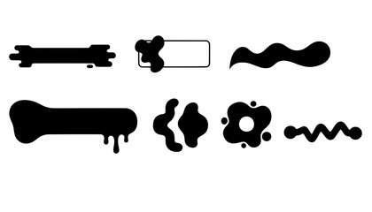 Set of melting fluid blobs and wavy banners for lower thirds. Minimalist black vector silhouette elements ideal for social media posts or web UI.