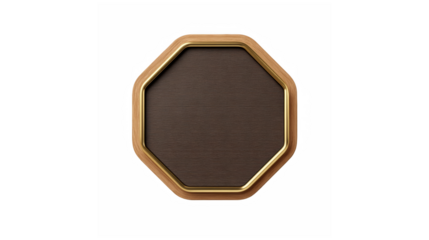 Elegant octagonal wooden plaque featuring a dark brown textured center with gold border