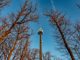 Funk und Sendemast im Wald