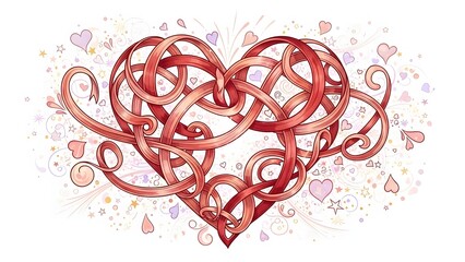 Intricate celtic knot heart design with a festive background