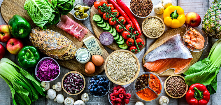 Food products representing balanced diet
