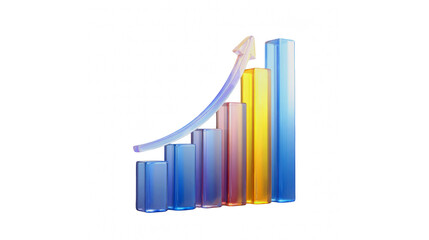 Colorful 3d bar chart with an upward arrow symbolizing business growth and financial success