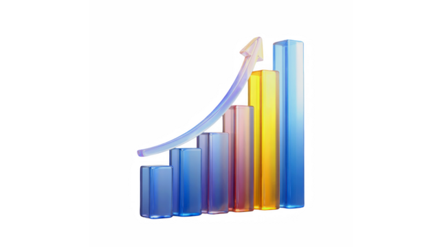 Colorful 3d bar chart with an upward arrow symbolizing business growth and financial success - Powered by Adobe