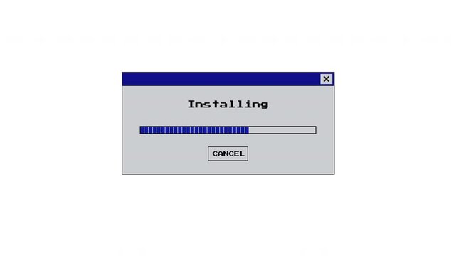 4K Vintage Application Old Computer Installer Window with Blue Progress Indicator with Alpha Channel