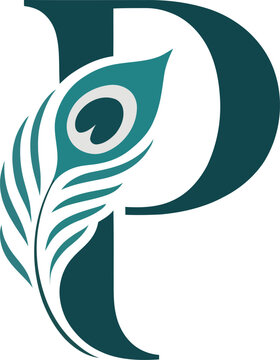 Elegant letter P logo with peacock feather vector illustration symbolizing luxury, beauty, creativity, and premium branding for fashion, beauty, or art business.