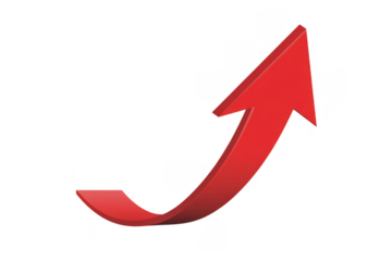 Red arrow pointing upwards isolated on a transparent background
