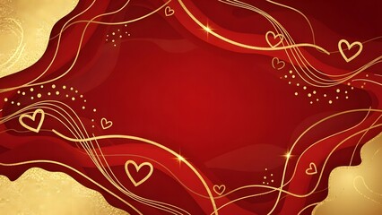 Elegant red and gold abstract background with hearts and swirls