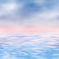 Obraz premium Blue wavy ocean, sky with white clouds. Wallpaper texture.