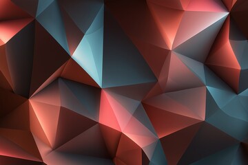 Abstract Low Poly Geometric Background with 3D Triangular Facets and Dramatic Lighting