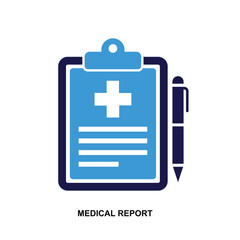 Obraz premium Medical report vector icon with clipboard and pen for healthcare documentation