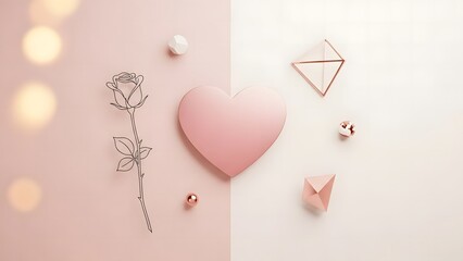 Soft pink heart and rose illustration on a pastel background