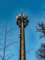 Funk und Sendemast im Wald