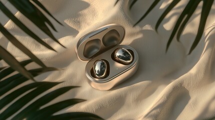 Elegant Wireless Earbuds with Charging Case on Soft Fabric Background