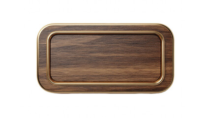 A simple wooden nameplate with a golden border