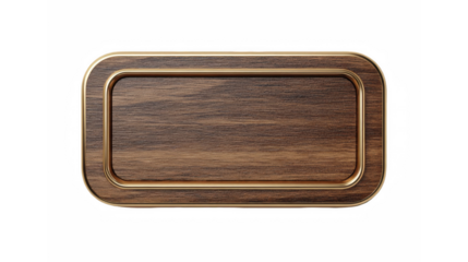 A simple wooden nameplate with a golden border