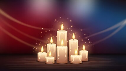 A collection of lit candles casting a warm glow