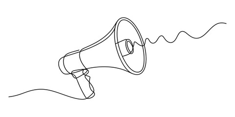 A minimalist illustration of a megaphone created with a single continuous line and sound wave Vector, illustration © Nippon_Art Gallery