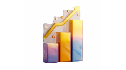 3d bar chart with upward trend arrow