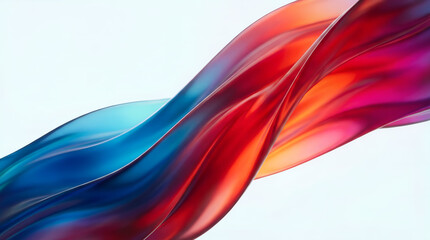Abstract 3D flowing liquid waves in vibrant red and blue colors on white background, elegant glass texture motion