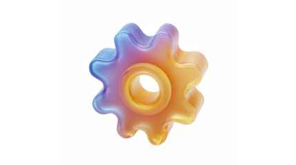 A vibrant 3d rendered gear with a gradient color blend