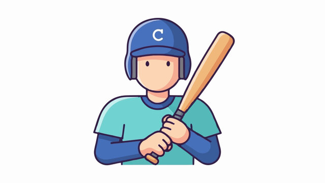 Cartoon baseball player in uniform holding a bat, ready to play