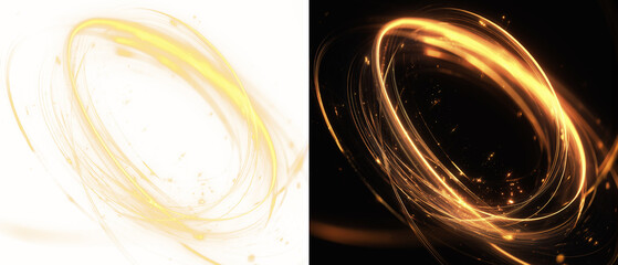 golden light swirl effect with sparkling trails, glowing waves, and shimmering particles. Perfect for luxury designs, festive decorations, Christmas themes, energy illustrations. PNG fiery trail