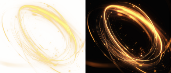 golden light swirl effect with sparkling trails, glowing waves, and shimmering particles. Perfect for luxury designs, festive decorations, Christmas themes, energy illustrations. PNG fiery trail