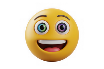 Bright yellow emoji with googly eyes 3d rendered joyful expression