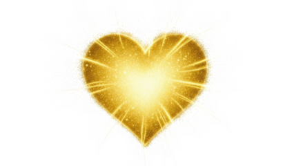 Radiant golden heart isolated on transparent background