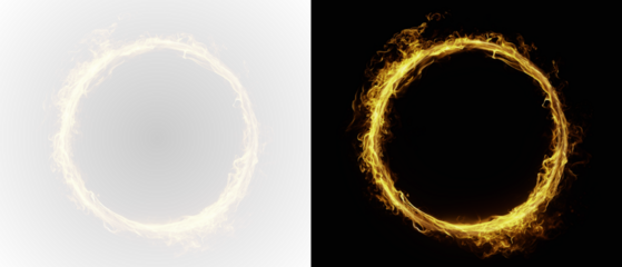 A golden sparkling ring. A radiant round frame with glitter, a glowing halo, and bright, luminous particles. A luxurious golden glowing frame, isolated on a transparent background, suitable for design