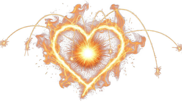 Illuminated heart with sparkling stars isolated on transparent background