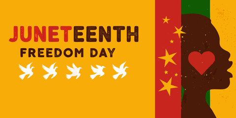 Juneteenth freedom day celebration with heart and dove symbols