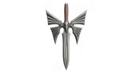 Fantasy sword silver metal brown handle isolated on a transparent background