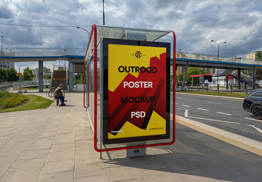 Bus Stop Outdoor Poster Mockup