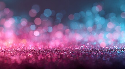 Sparkly surface with pink and blue bokeh lights and soft background